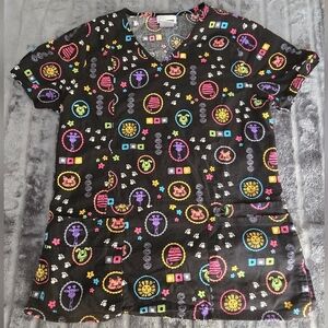 Scrubstar Black and Pink Animal Print Scrub Top